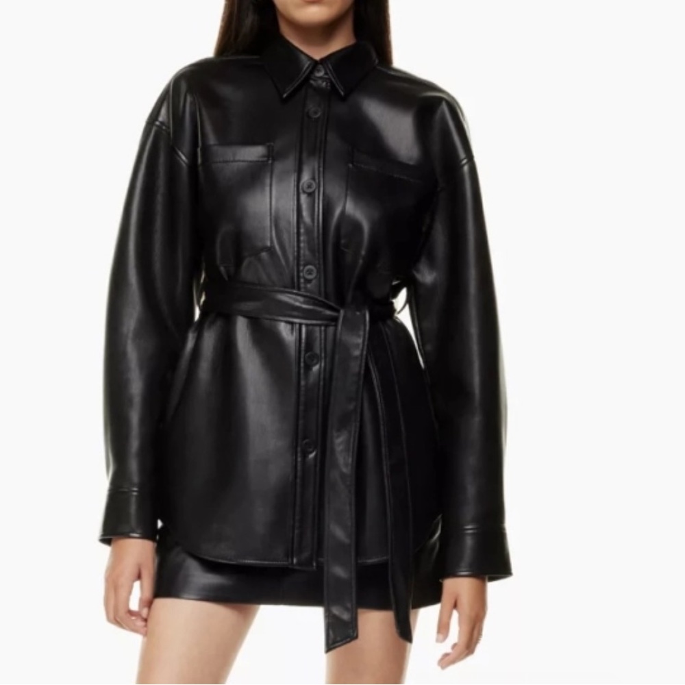 Babaton Aritzia Ava shirt Jacket in black vegan leather (size small)